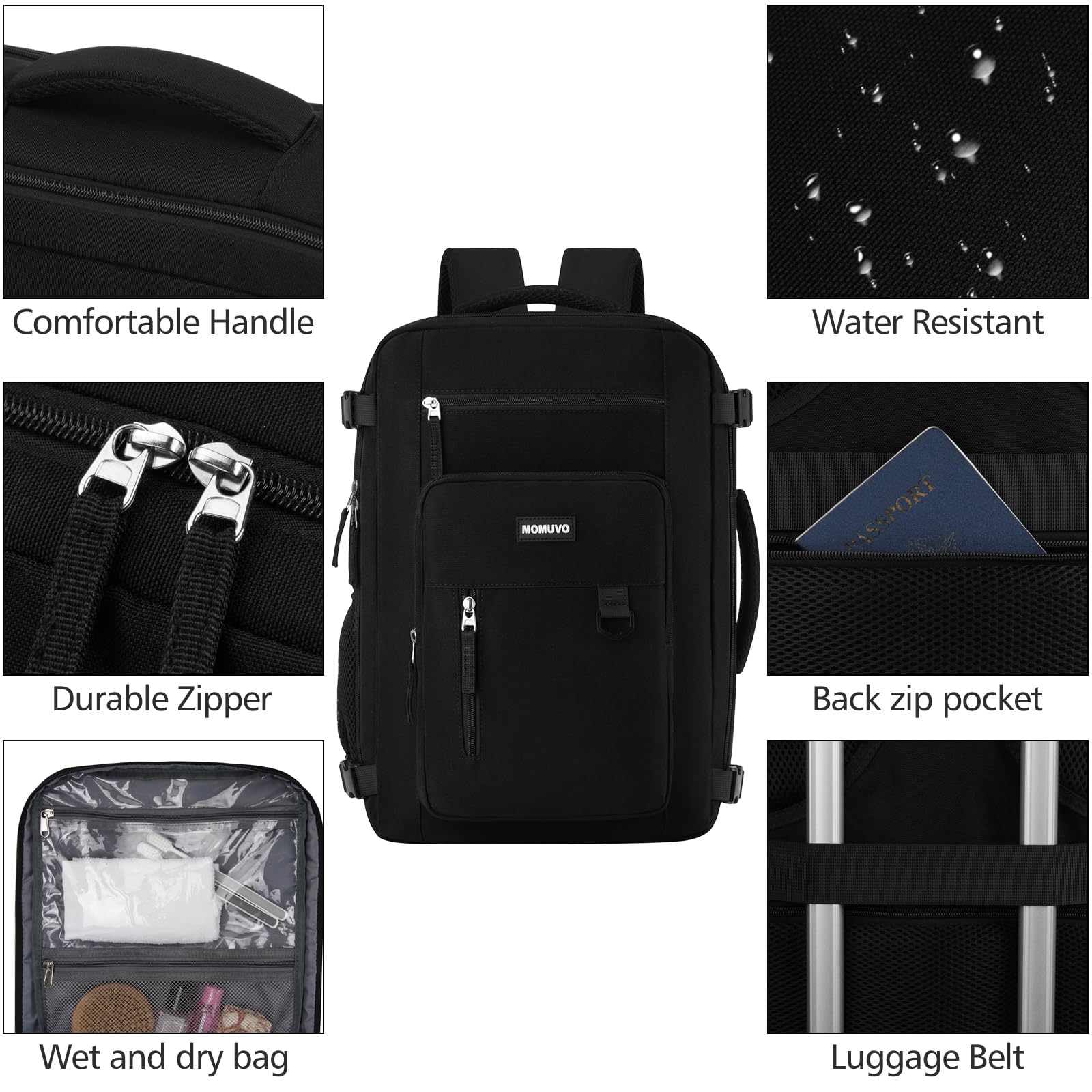 MOMUVO Large Travel Backpack For Women - Flight Approved Carry-On, Water Resistant, Fits 18.4" Laptop