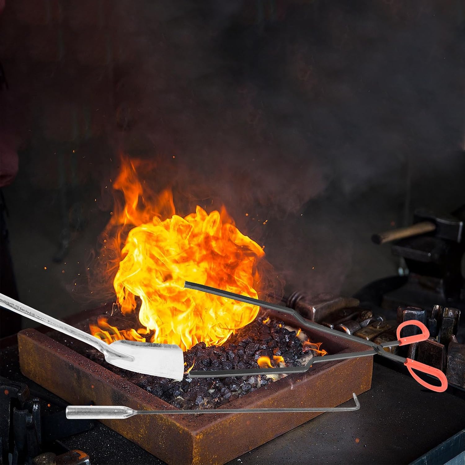 Levemolo Cast Iron Coal Ash Shovel Set with Fire Poker and Tongs