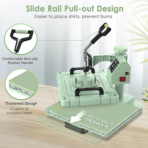 Miniatura 7 de Slendor Máquina de prensa de calor 5 en 1 de 12 x 15 pulgadas, máquina de prensado de camisetas de 360, prensa de calor digital de transferencia de