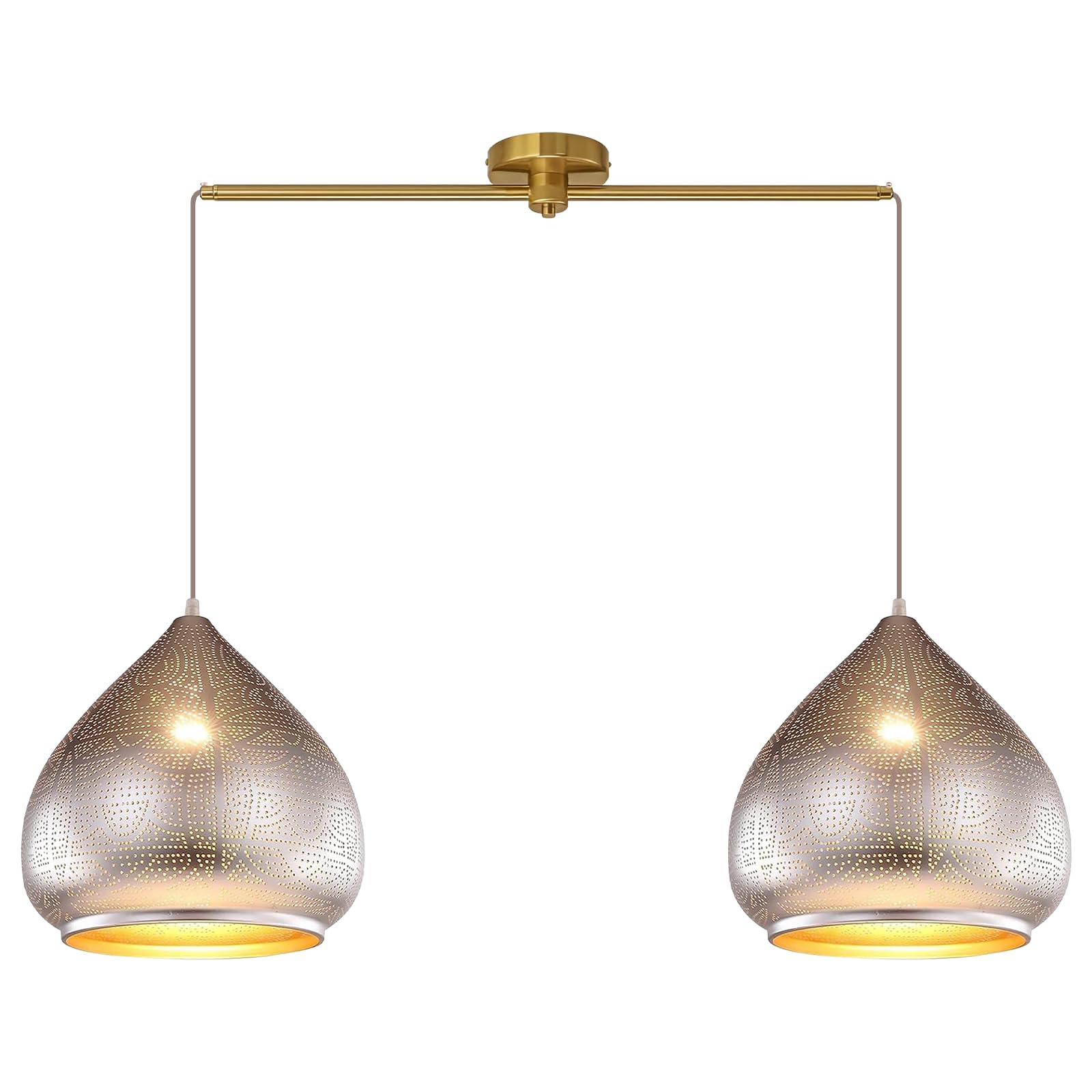 Moroccan Pendant Light, 2-Light Perforated Metal Teardrop Shade