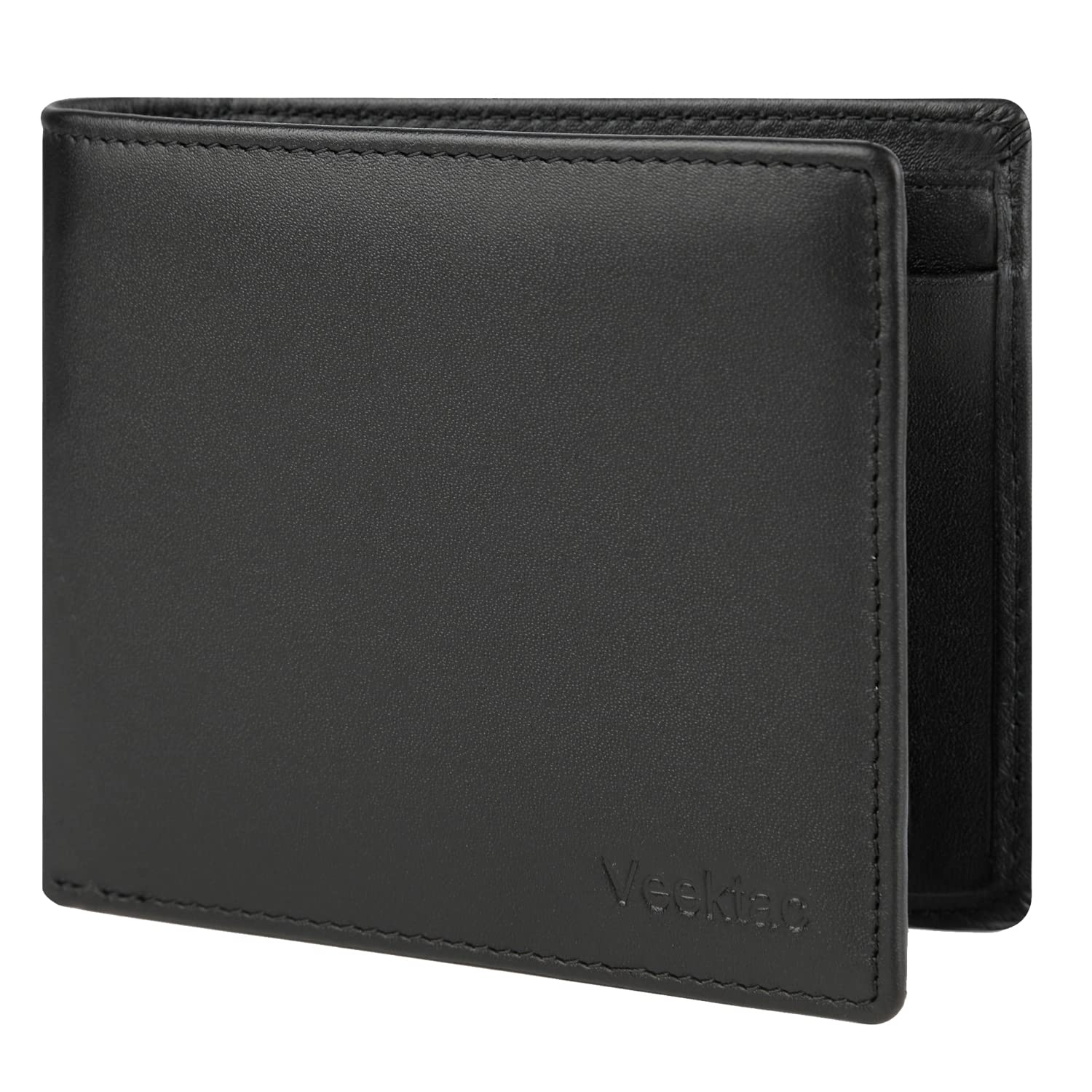 VeektacGenuine Leather Wallets for Men, RFID Blocking Trifold Wallets with Coin Pocket, Credit Card ID Wallet with Gift Box (Black)