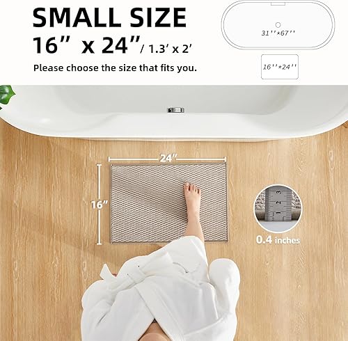 Miniatura 2 de Alfombras de baño antideslizantes, lavables, superabsorbentes, delgadas, pequeñas, de secado rápido, de pelo bajo, color beige, 16 x 24 pulgadas