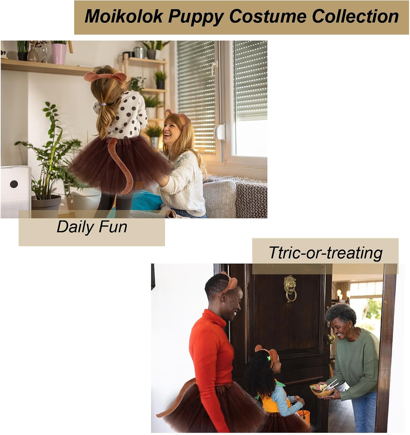 Monkey Costume Monkey Ears Headband and Tail, Bowtie, Tutu 4PCS Wildlife Cosplay for Themed Parties Cheerups