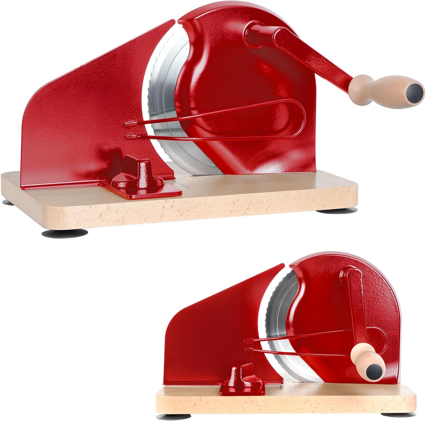 Upgrade Manual Bread Slicer Hand Crank, Homemade Sourdough Bread Cutter Adjustable Thickness, Steel Fence Loaf Cutting Machine Sharp Blade Scale Line Countertop (Wine Red)
