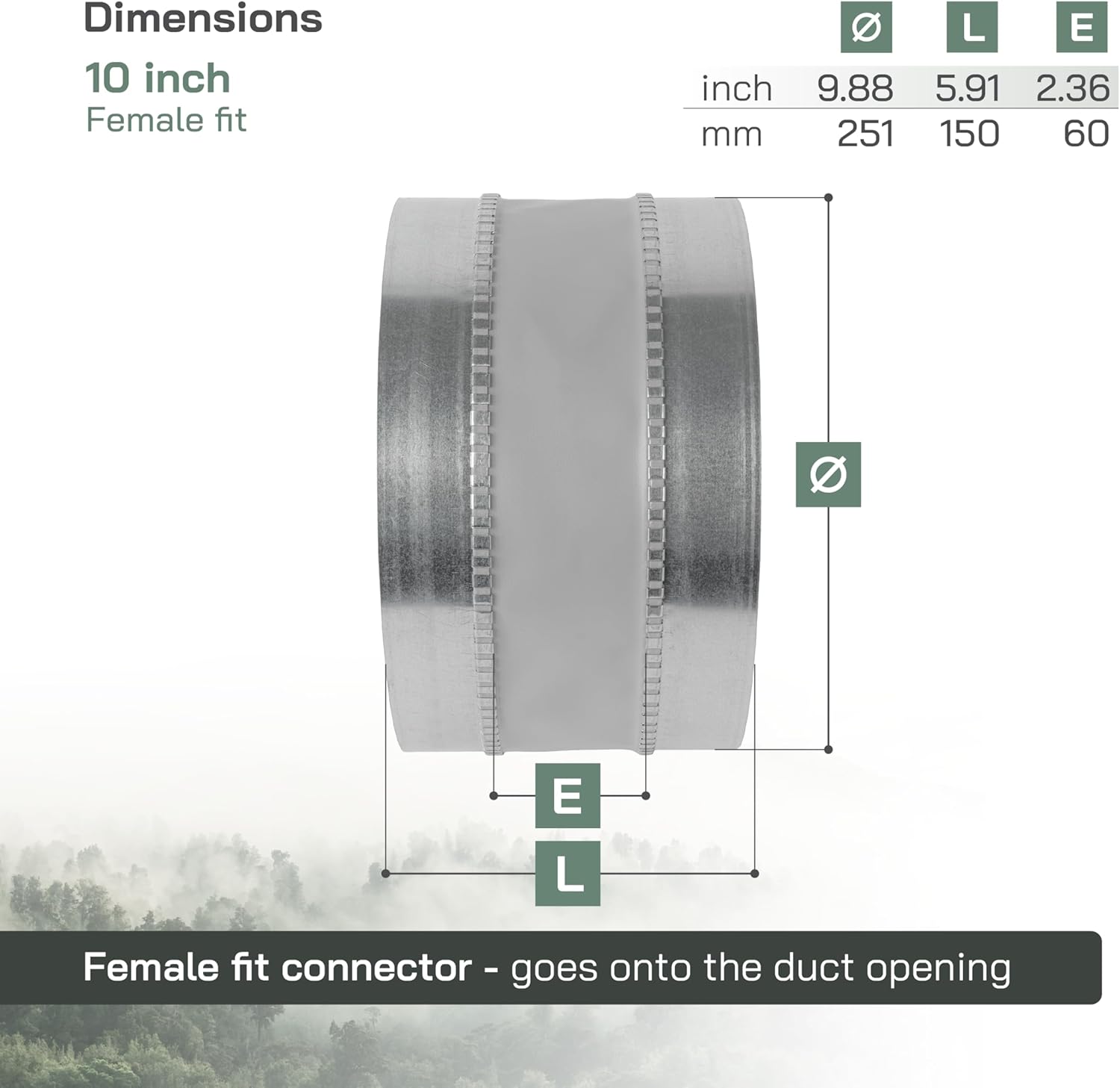 Vent Systems 10" Inch Flexible Vibration-Reducing Female Fit Duct Connector – Galvanized Steel HVAC Ducting for Joining Two Male Duct Fittings – Dust Collection Fittings Inline Noise-Reducing Coupler