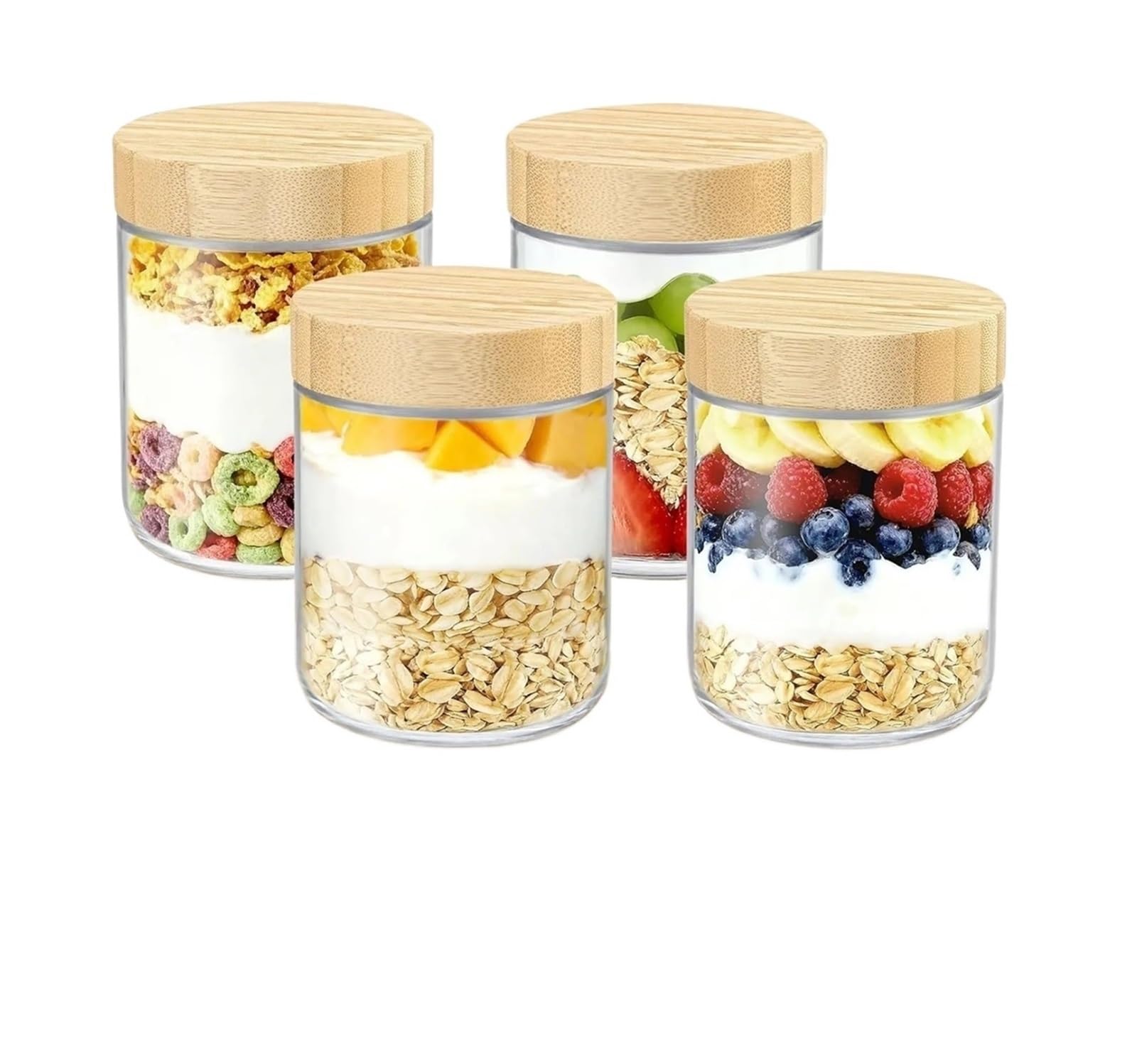 ZNJAMN 4 Pack Glass Storage Jars With Airtight Lids Wide Mouth Mason Containers For Meal Prep, Salad, Snacks for Pickling