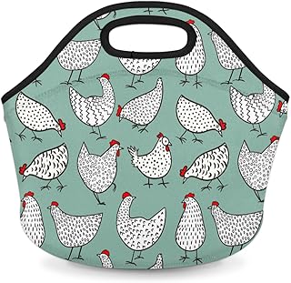Chicken Neoprene Insulated Lunch Tote Bag for Women Washable Reusable Lunch Container Box Lightweight Meal Prep Bags for Work Travel Picnic Organizer