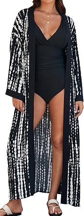 AUBIG Womens Beach Cover Ups Open Front Tie Dye Maxi Cardigan Kimono Casual Swimsuit Bikini Cover Up