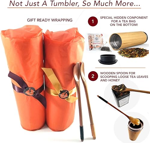 Miniatura 2 de Vaso de bambú con infusor de colador, termo de acero inoxidable aislado al vacío verde de 12 onzas con filtro para hojas sueltasbotella de viaje de