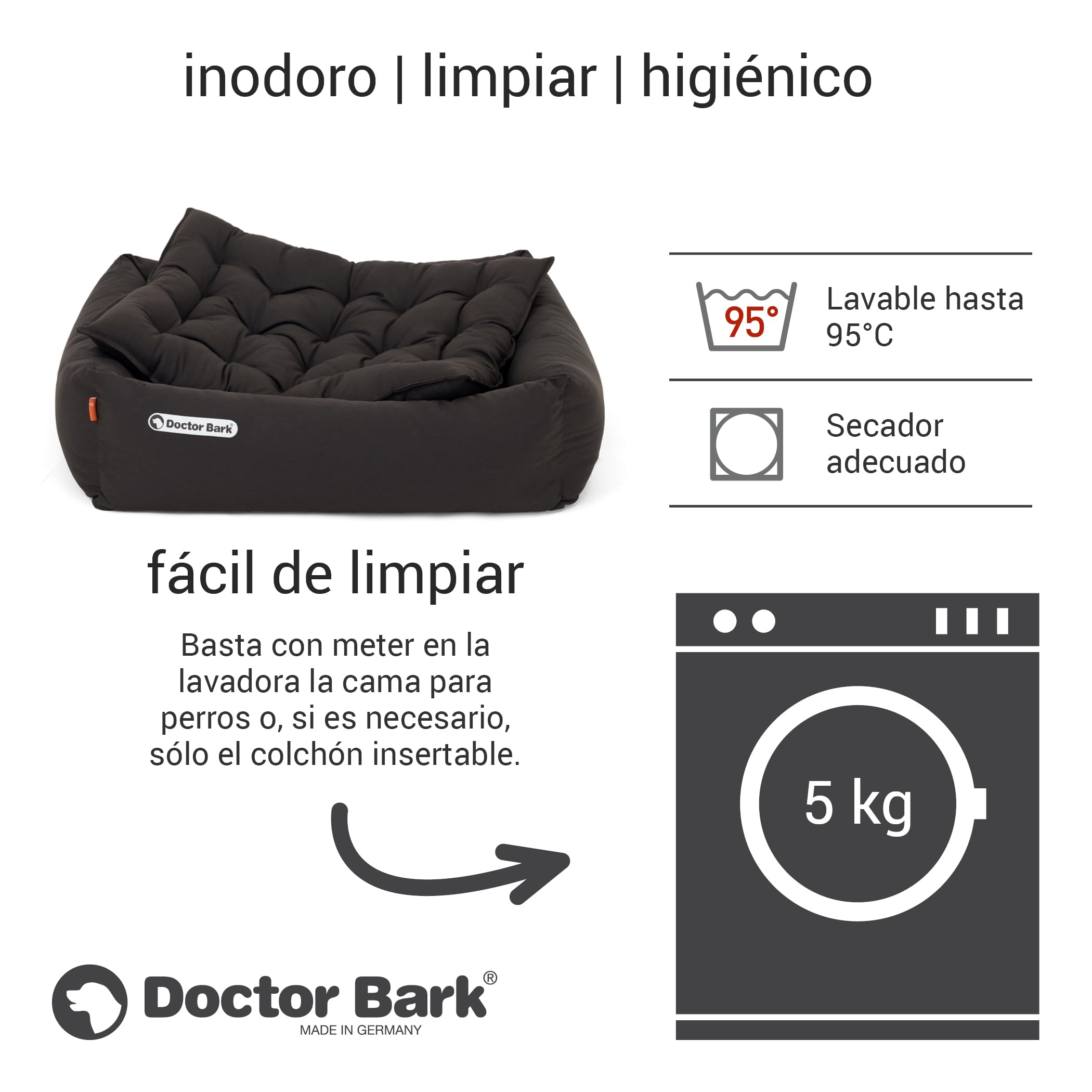 Doctor Bark Cama ortopédica, Cuna Perro, lavable hasta 95 °C, sin olor e higiénica, acogedora decoración para perros pequeños (S - 70 x 60 cm, marrón)