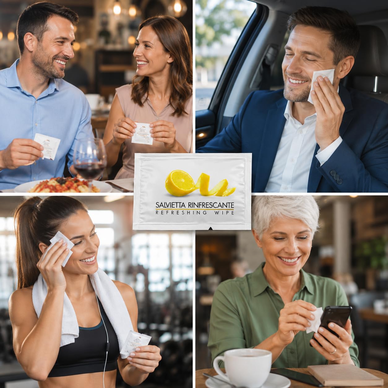 500 Salviette Umidificate Monouso Profumo (LIMONE) - Singolarmente Imbustate per Ristoranti, Hotel e Catering - Salviette Igienizzanti e Rinfrescanti per Mani e Viso