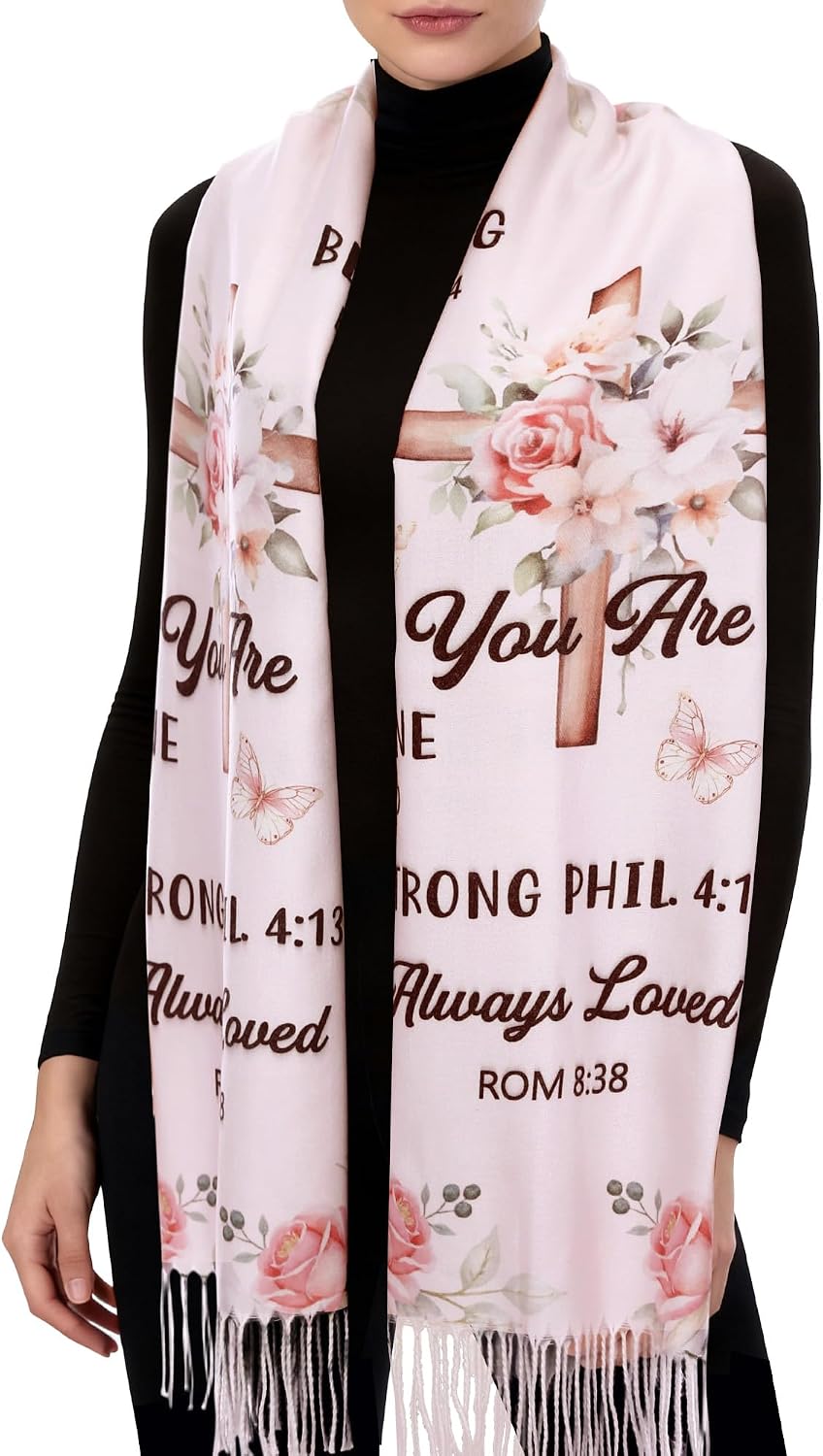 Prayer Shawls For Women Religious Christian Gifts Grandma Mom Inspirational Bible Pashmina Scarf Wrap Rose Pink