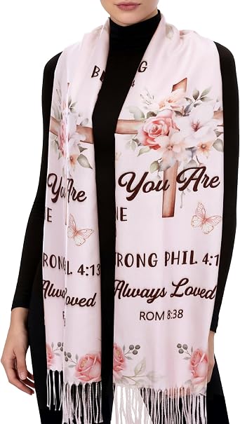 Prayer Shawls For Women Religious Christian Gifts Grandma Mom Inspirational Bible Pashmina Scarf Wrap Rose Pink