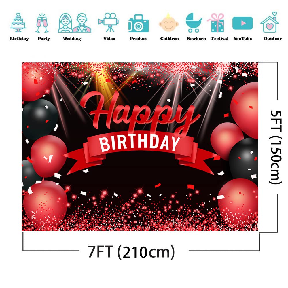 AIIKES 7x5FT Happy Birthday Hintergrund Rote Glitzer Luftballons für Mädchen Frauen Fotografie Hintergrund Geburtstag Party Dekorationen Hintergrund Fotostudio Requisiten 12-410