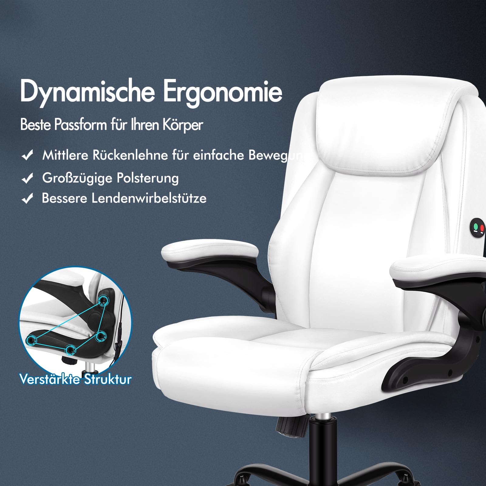 ALFORDSON Ergonomisch Bürostuhl Massage Chefsessel, Schreibtischstuhl Armlehnen höhenverstellbarer, Drehstuhl Wippfunktion 90°-135°, Computerstuhl mit Rollen,Besprechungsstuhl Pu Leder, Weiß