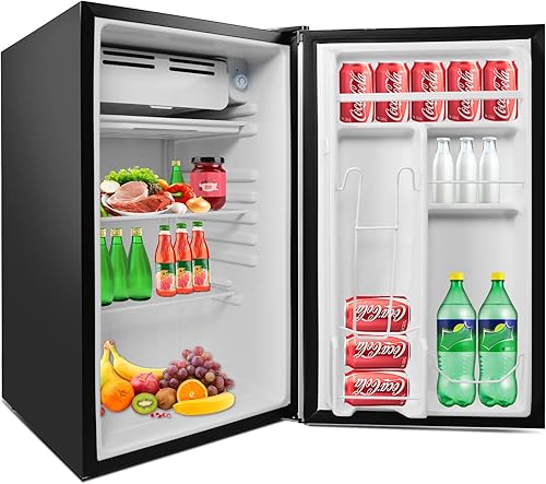 Mini refrigerador de 3.2 pies cúbicos con congelador, refrigerador compacto de una sola puerta, estantes de vidrio extraíbles, puerta reversible,