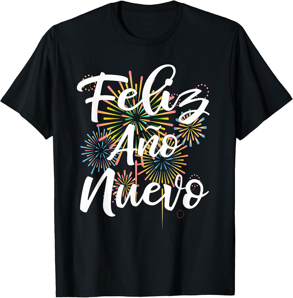 Fireworks Design Feliz ao Nuevo 2023 Unisex-Adults Black Short Sleeve Classic Fit T-Shirt Small