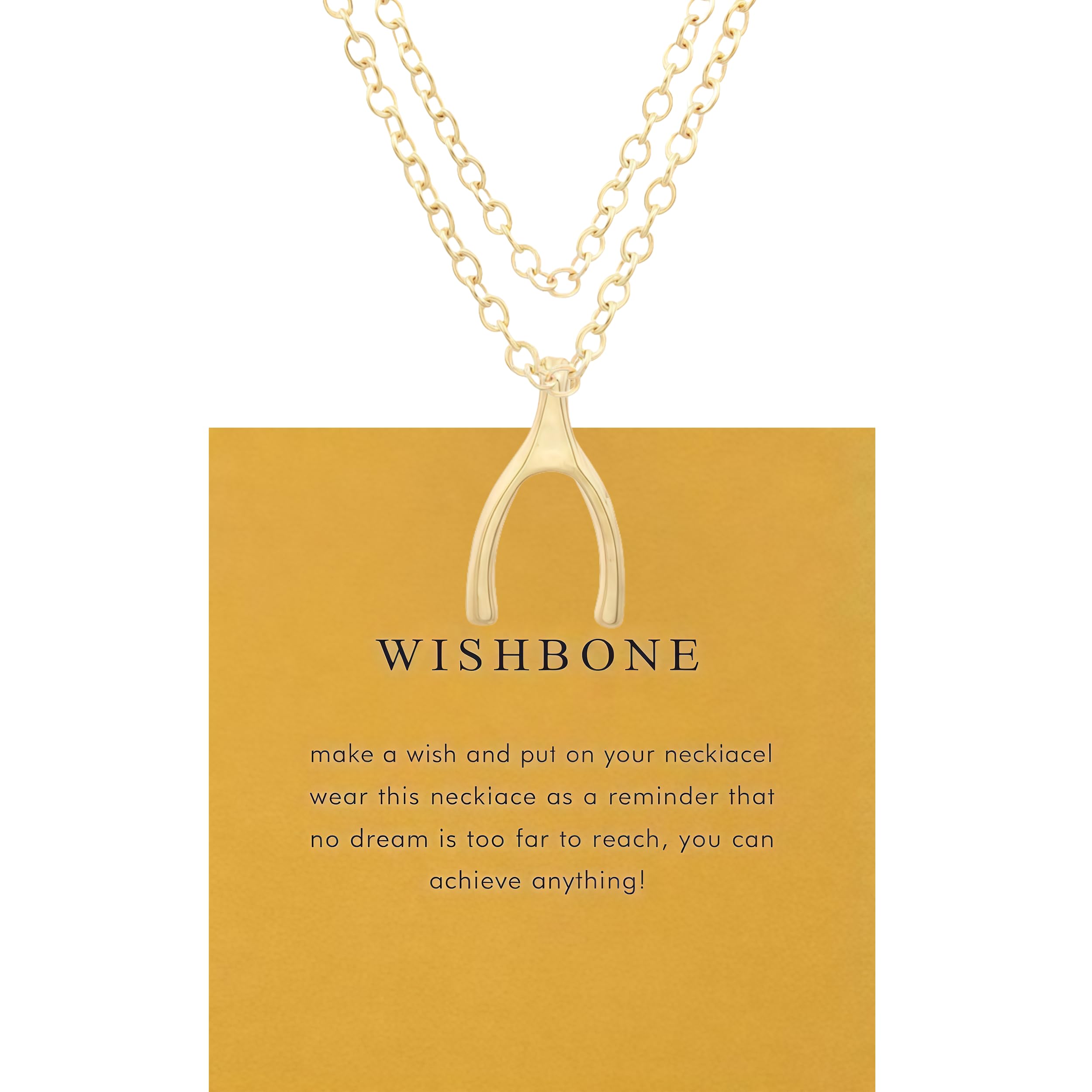 WishBone Necklace For Women, Two Layer Chain Gold Stack Necklaces Make A Wish Good Luck Friendship Jewelry Gift Card