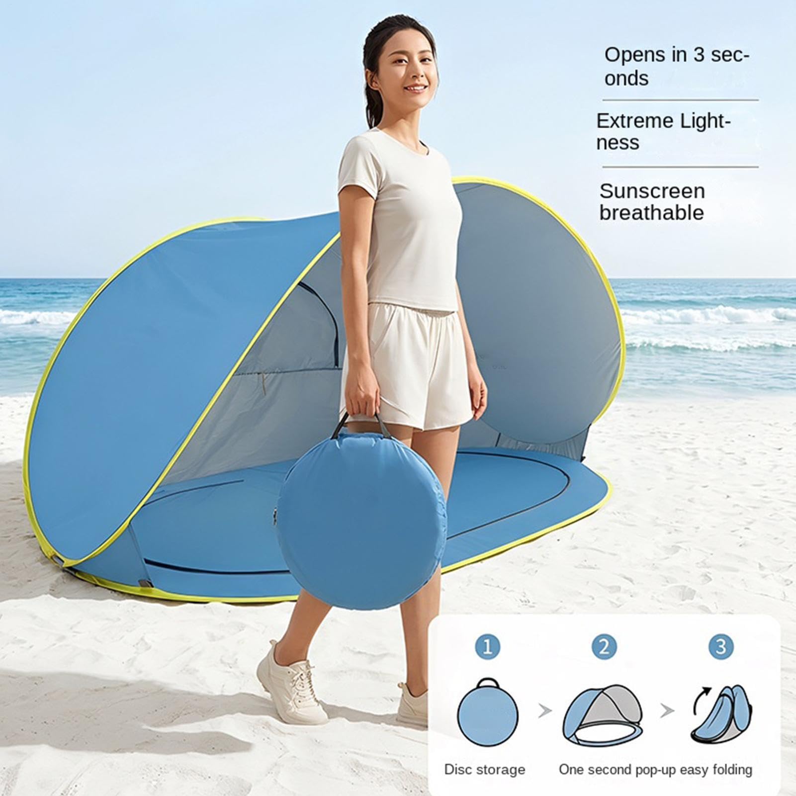 Tenda da Spiaggia e Campeggio Pensilina Portatile da Esterno | Solare per 2-3 Persone Ideale per Vacanze Estive All'Aria Aperta Viaggi Trekking Escursionismo e Pesca in al Mare
