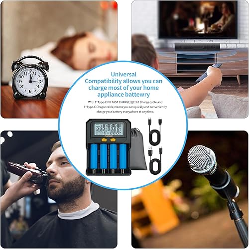 Miniatura 6 de Cargador de batería de 4 bahías 26650 21700 con prueba de capacidad, FUGASUN 4 Bay PD FastQC 3.0 Cargador de batería 18650 26650 Cargador para 32700