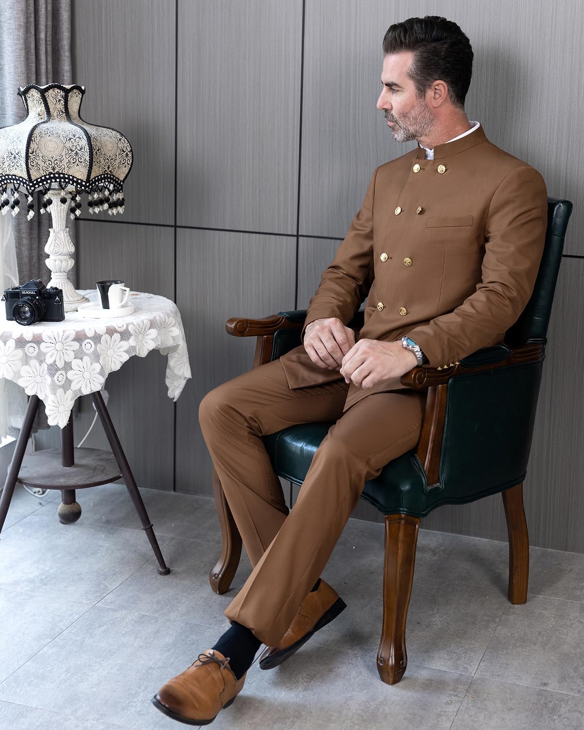 Chinese Suits for Men Double Breasted Stand Collar El Salvador