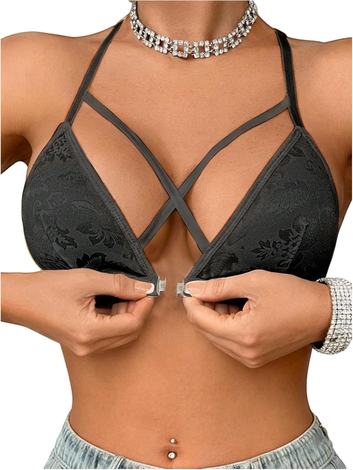 SOLY HUX Women's Front Closure Bra Wireless Adjustable Straps Criss Cross Bralettes