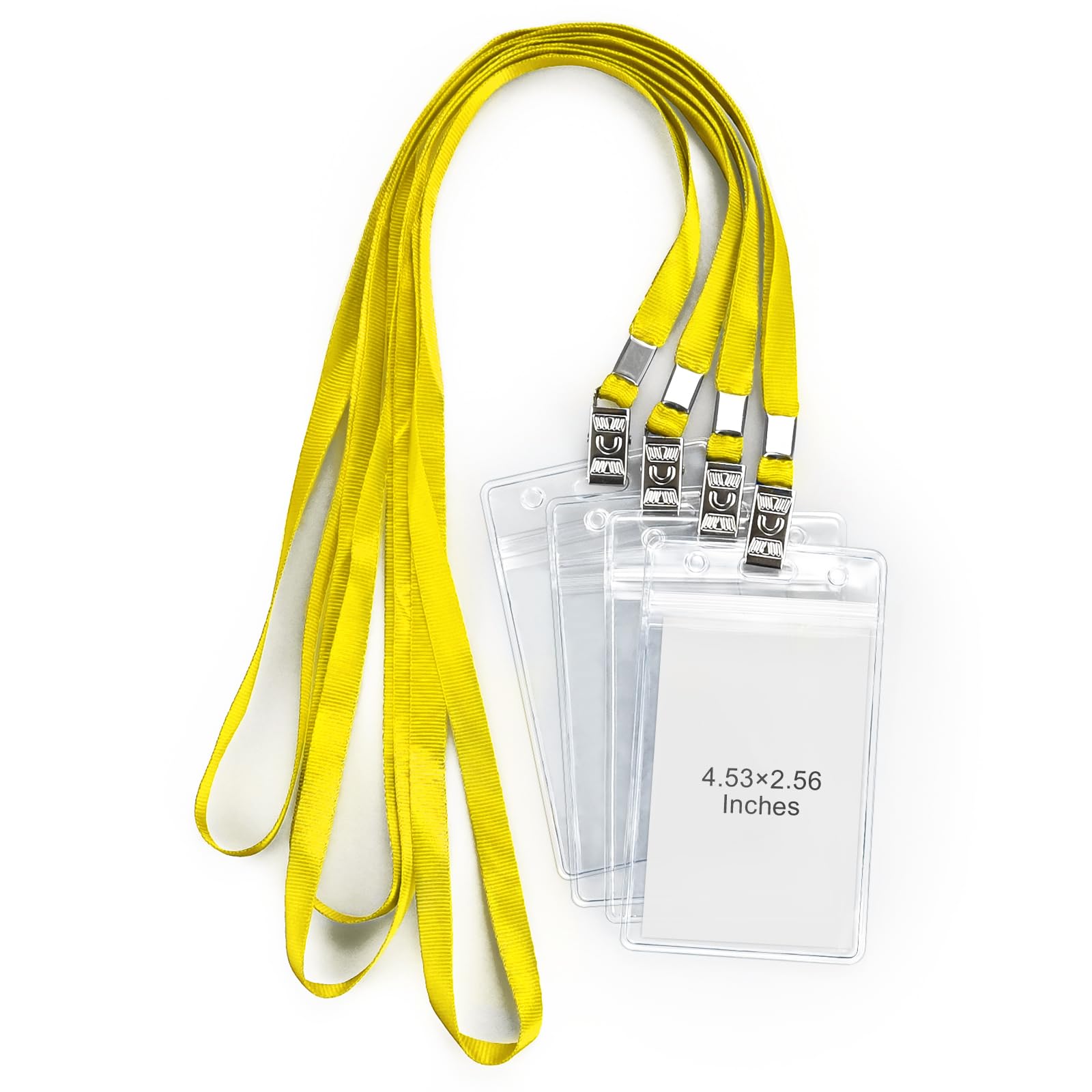 Lot de 50 porte-badges verticaux en plastique transparent et 50 cordons jaunes étanches avec cordon pour adultes, enfants, bureau, école