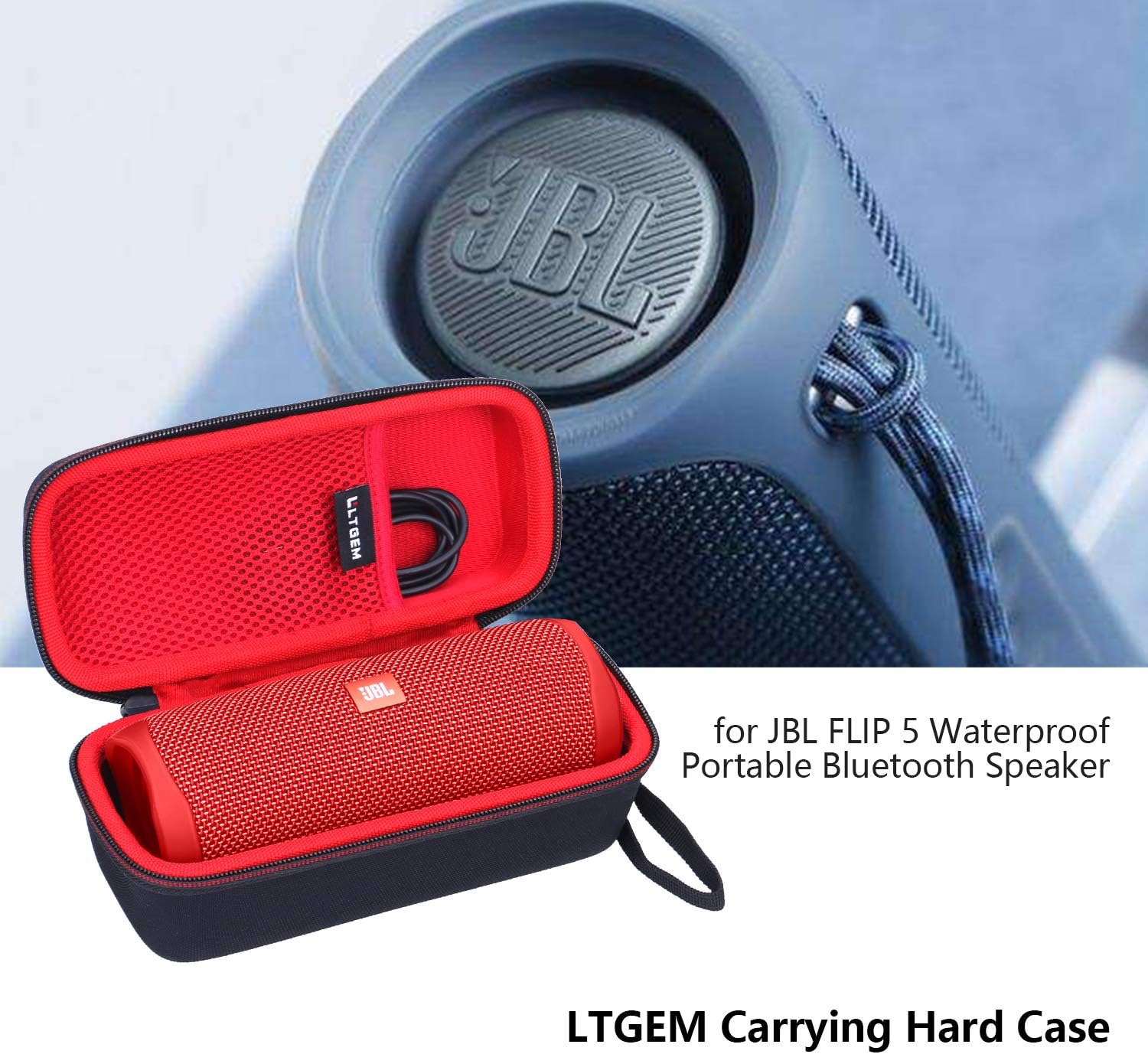 LTGEM Case Compatible with JBL FLIP 5/6/7/Grip Waterproof Portable Bluetooth Speaker, Hard Shell Travel Carrying Storage Bags (Red Case Only) - Image 4