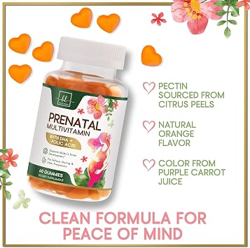 Prenatal Vitamins for Women Complete Pregnancy Multivitamin - Folic Acid, Omega 3 DHA, Choline, Vitamin D Essential Support for Mom's & Baby Brain Development - Tasty Orange Flavor - 60 Gummies