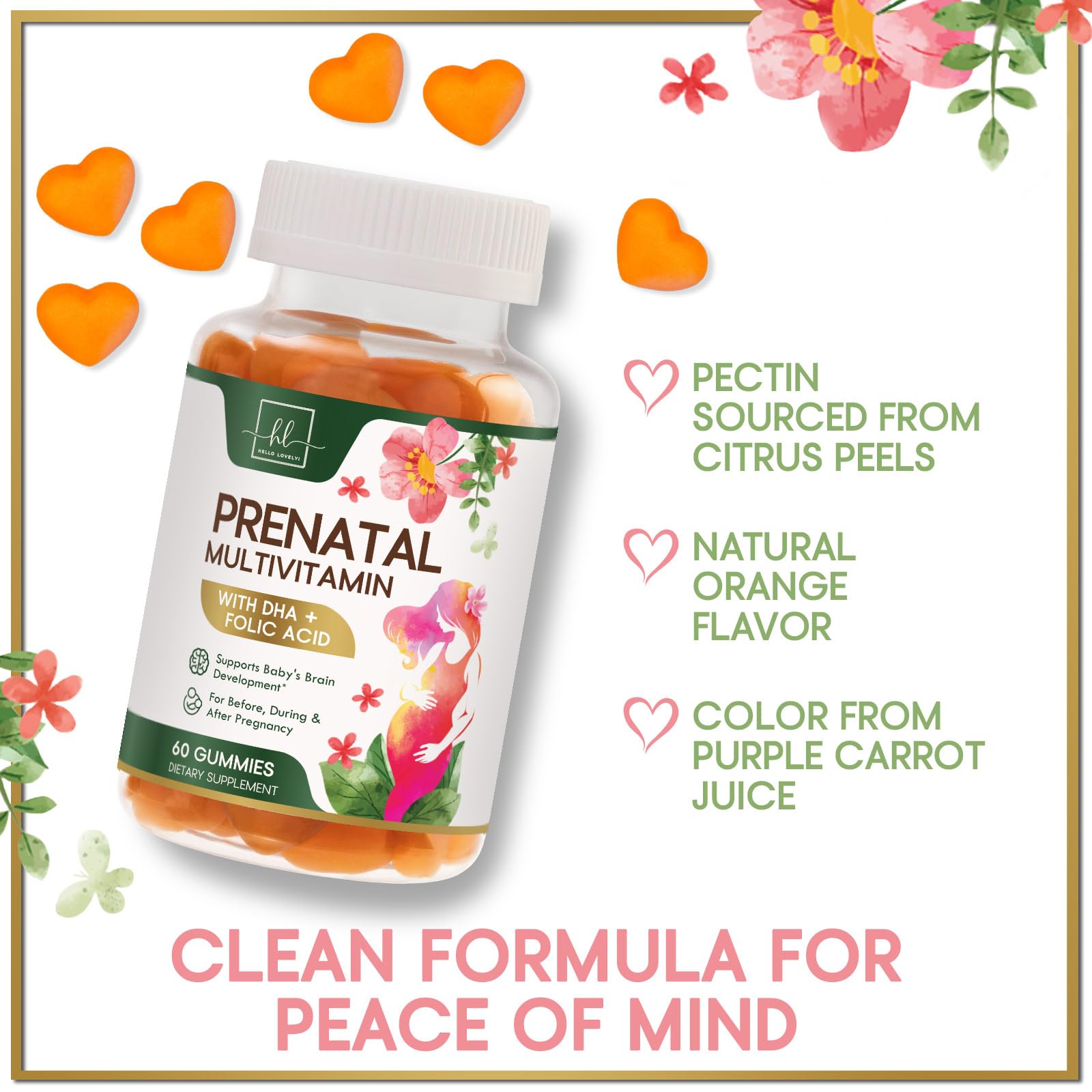 Prenatal Vitamins for Women – Complete Pregnancy Multivitamin - Folic Acid, Omega 3 DHA, Choline, Vitamin D – Essential Support for Mom's & Baby Brain Development - Tasty Orange Flavor - 60 Gummies — Amazon image 7