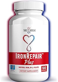 Iron Repair Plus Natural Iron Supplement, Best Absorption Gentle on Stomach, Monash Low FODMAP, Raise Hemoglobin & Ferritin for Women, Teens & Pregnancy Methylated B-12 & Folate, 90 Gelatin Capsules