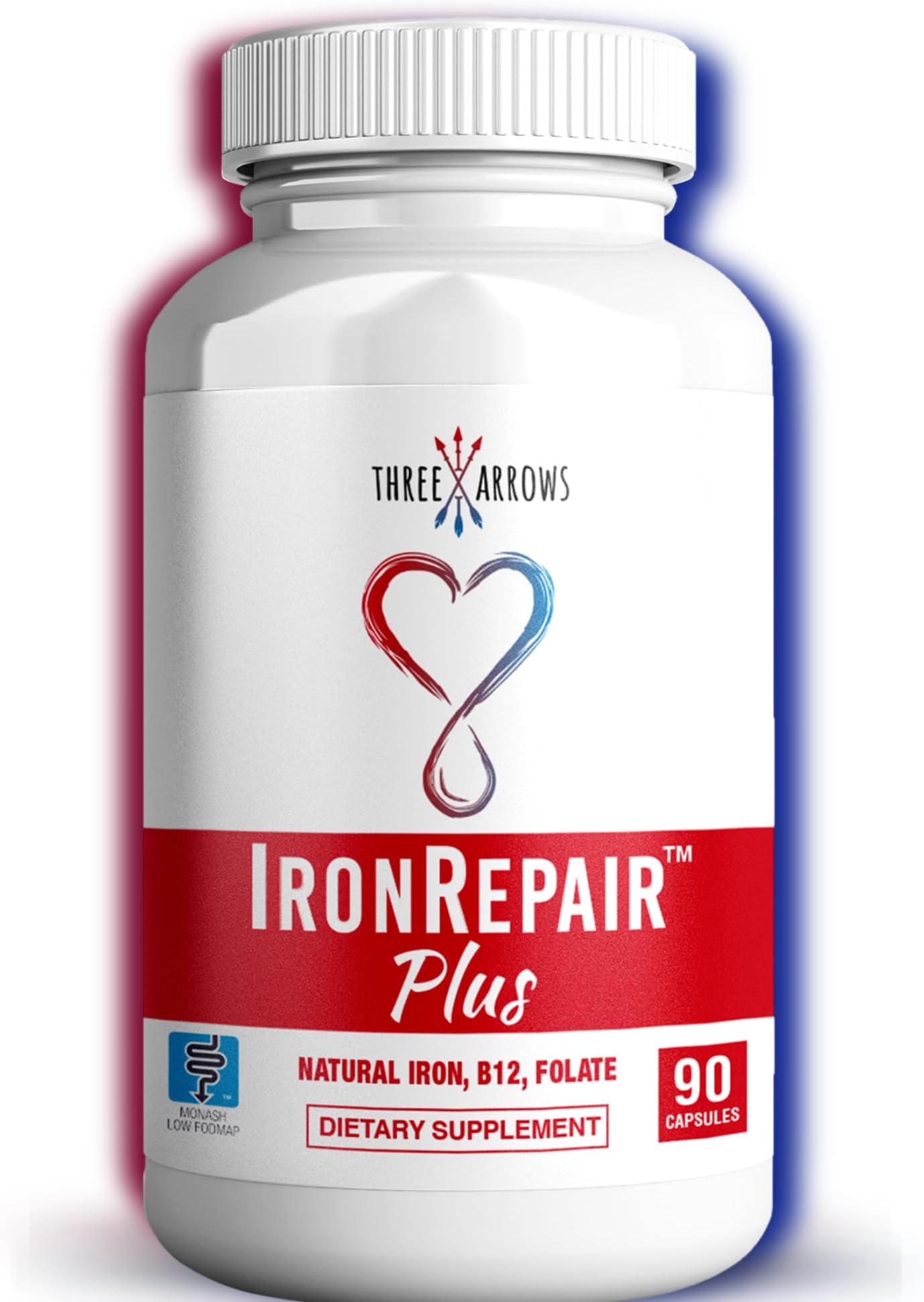 Iron Repair Plus Natural Iron Supplement, Best Absorption Gentle on Stomach, Monash Low FODMAP, Raise Hemoglobin & Ferritin for Women, Teens & Pregnancy Methylated B-12 & Folate, 90 Gelatin Capsules