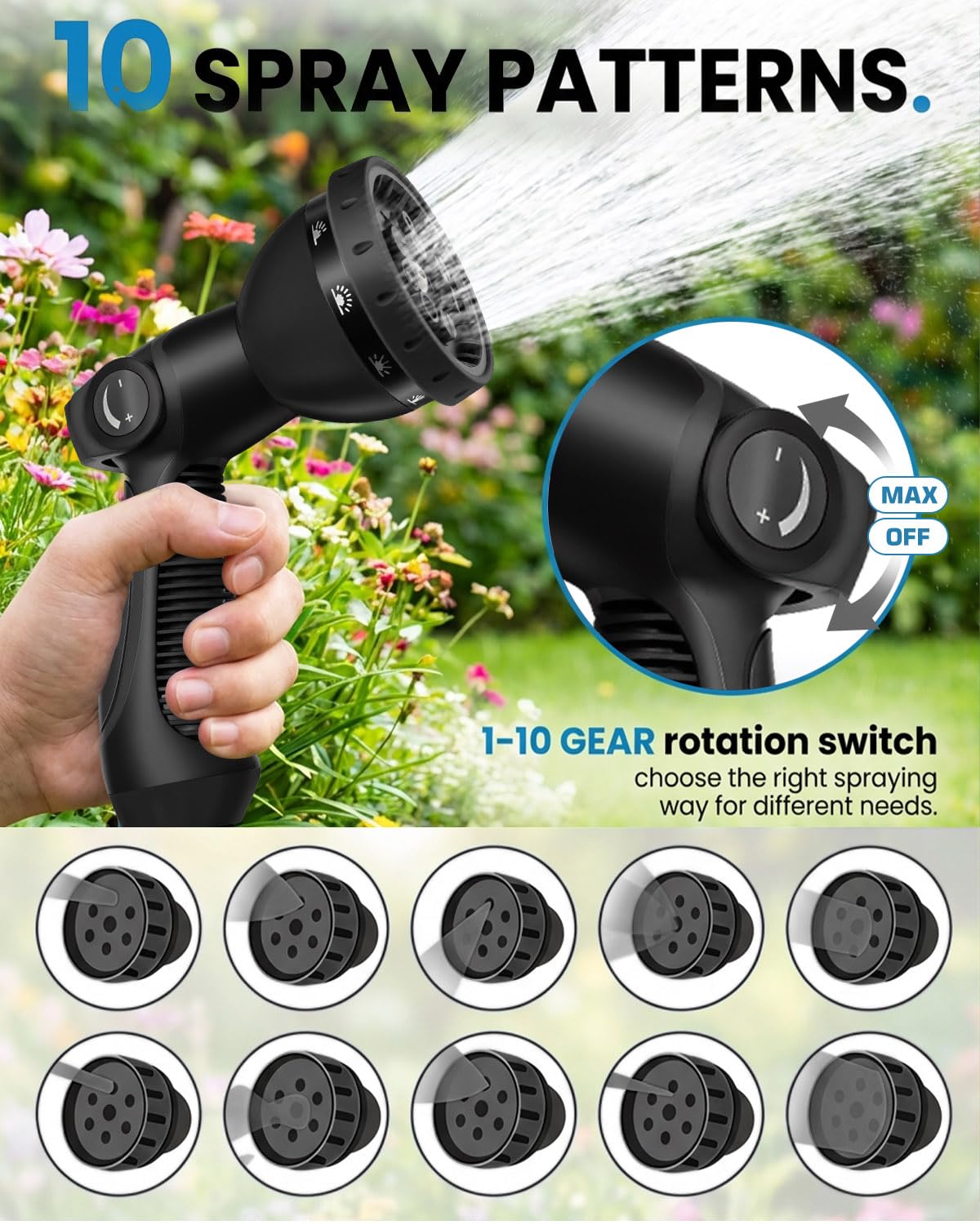 Tubo da giardino, tubo da giardino espandibile da 30 m, 10 modalità di spruzzo, per giardino, 4 strati di lattice, connettori in metallo da 1,9 cm e 1,3 cm, pistola a spruzzo a mani libere, tubo