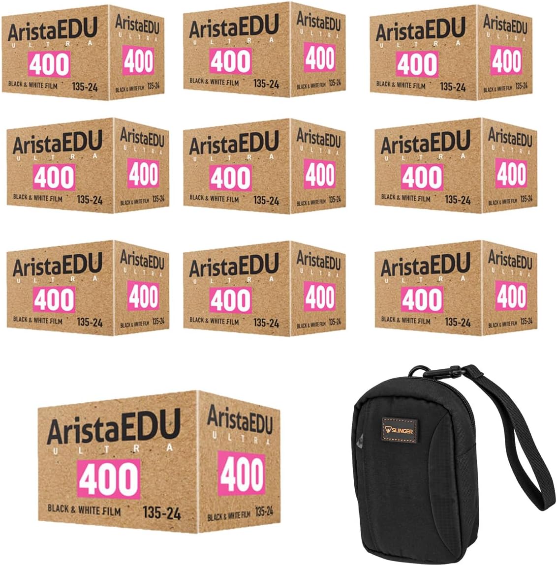 Arista EDU Ultra 400 35mm Black and White Negative Roll Film, 10-Pack, with Camera Bag