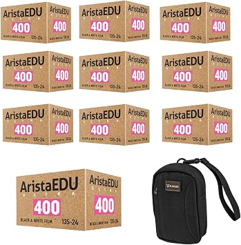 Arista EDU Ultra 400 35mm Black and White Negative Roll Film, 10-Pack, with Camera Bag