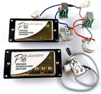 1 Set ProBucker Alnico Bridge&Neck Pickups with Pro Wiring Harness Pots&3 Way Switches for electric guitar Gold Black Ring