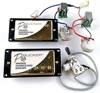 1 Set ProBucker Alnico Bridge&Neck Pickups with Pro Wiring Harness Pots&3 Way Switches for electric guitar (Gold Black Ring)