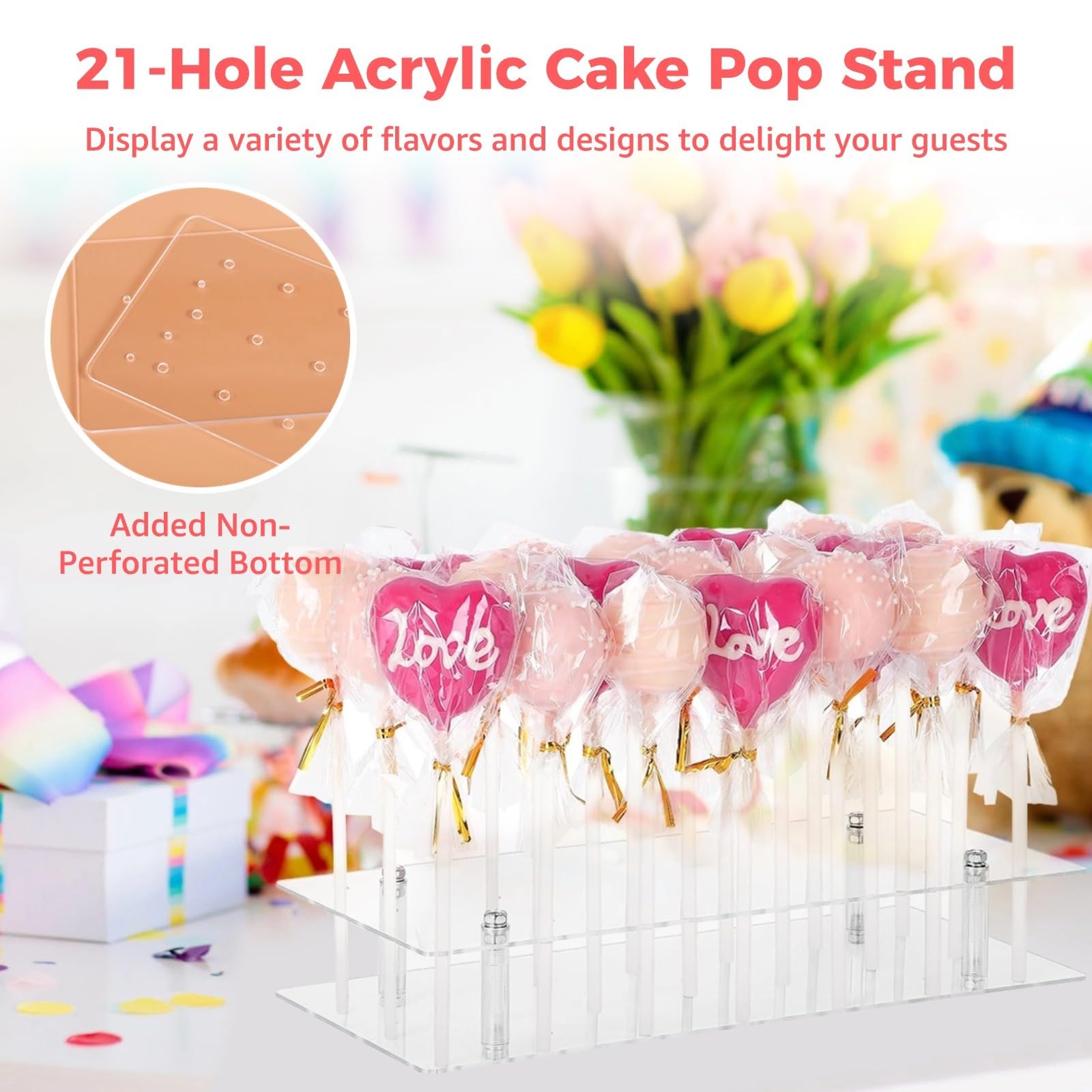 Generisch 1002-teiliges Cake Pop Stand- und Hüllen-Set, 21-Loch Acryl-Displayständer, Formzange, Beutel und Drehverschlüsse, Stiele, DIY-Zubehör für Lollipops, Bonbons, Schokolade