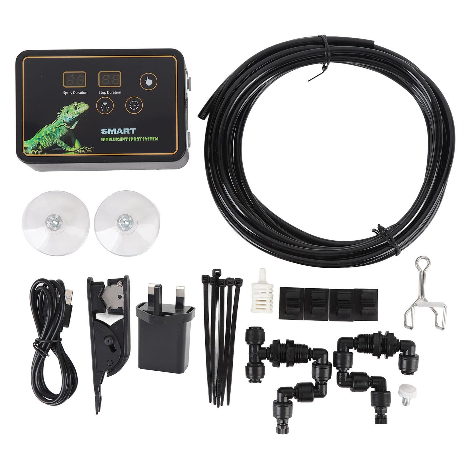 Rainforest Timer Misting System Intelligent Timing, 360° Adjustable Nozzles, Touch Sensitive Buttons, Double Screen Display, Quiet (UK Plug)