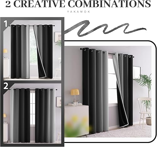 Miniatura 2 de Yakamok Cortinas 100% opacas de 84 pulgadas de largo, cortinas negras para oscurecer la habitación, cortinas degradadas con aislamiento térmico para