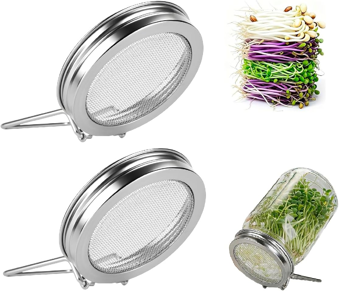 2Pack Sprouting Lids for Wide Mouth Mason Jars, Reusable Stainless Steel Screen Bean Sprouts Growing Lid for Seed Germination, Ideal for Bean and Alfalfa Sprouts