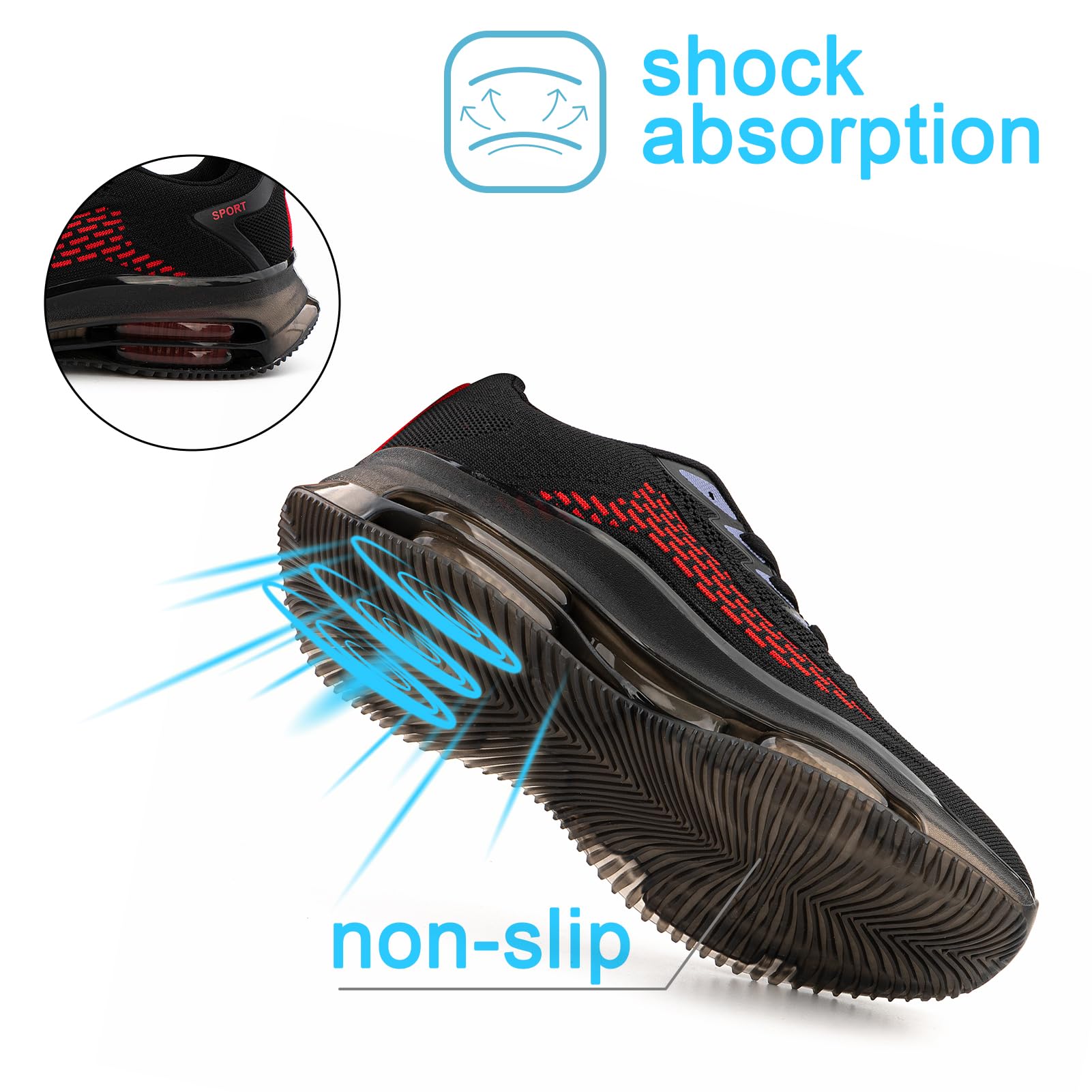 Scarpe Running Uomo Scarpe Sportive Corsa Ginnastica Palestra Sneakers Cuscino d'Aria Traspirante Mesh Antiscivolo Nero Blu Nero e Rosso 39-48