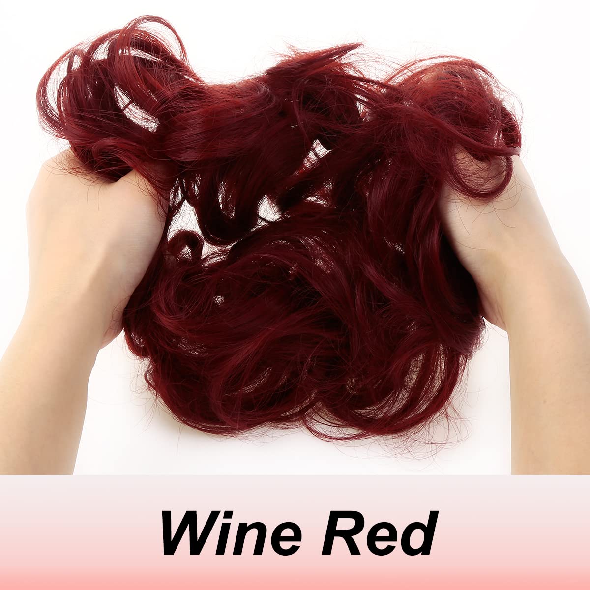 JJstar Messy Hair Bun Curly Wavy Hair Scrunchies Accessories Pieces for Women Girls Synthetic Chignons (Wine Red) - Image 2