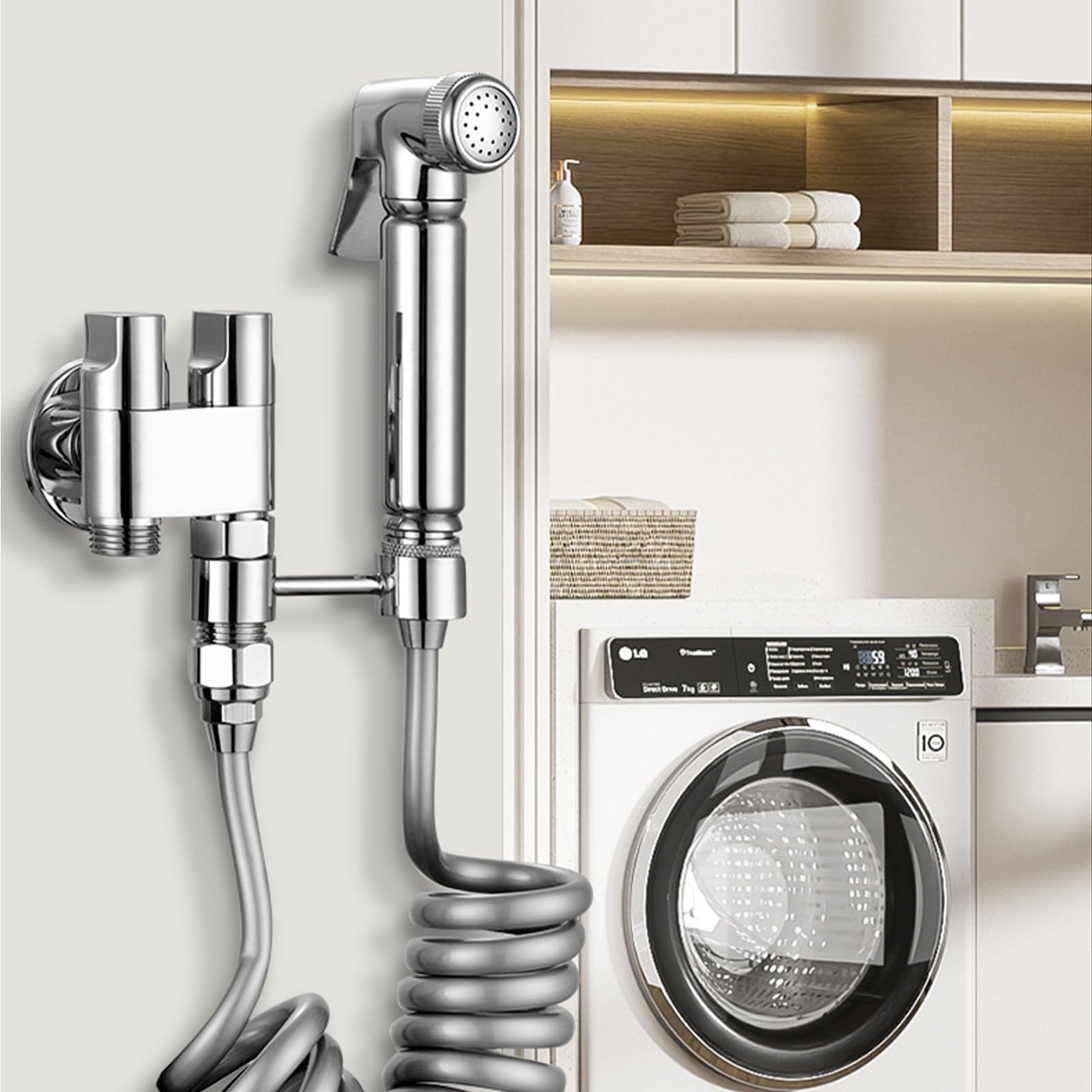 Spruzzatore portatile per bidet per WC, doppia valvola di controllo 1-in-2-out, kit spruzzatore per rubinetto WC, spruzzatore per pannolino e attacco bidet con tubo flessibile per bidet per lavaggio