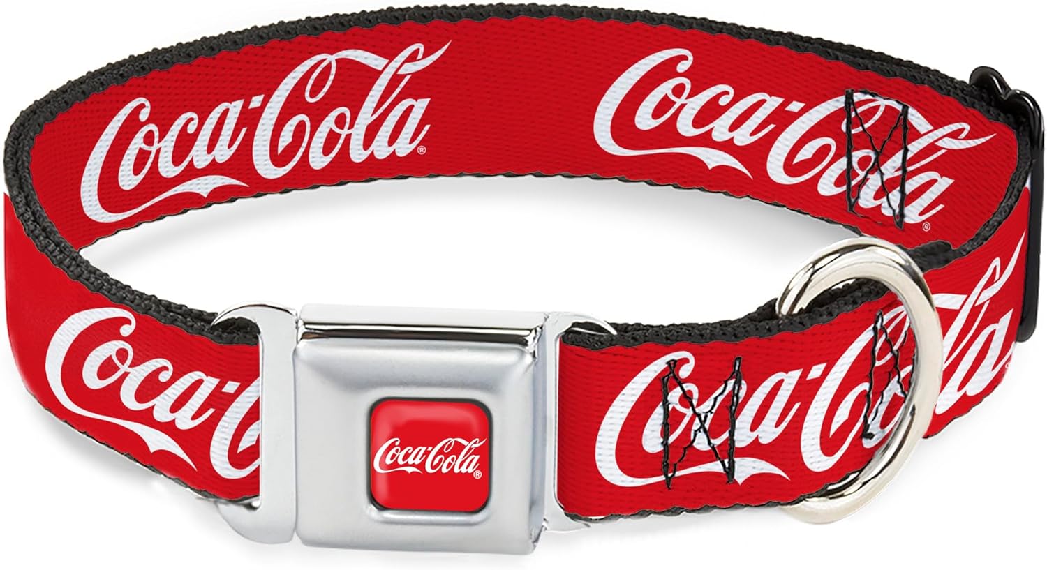 The Coca-Cola Company Pet Collar, Dog Collar Metal Seatbelt Buckle, Coca Cola Script Logo Red White, 15 to 24 Inches 1.0 Inch Wide