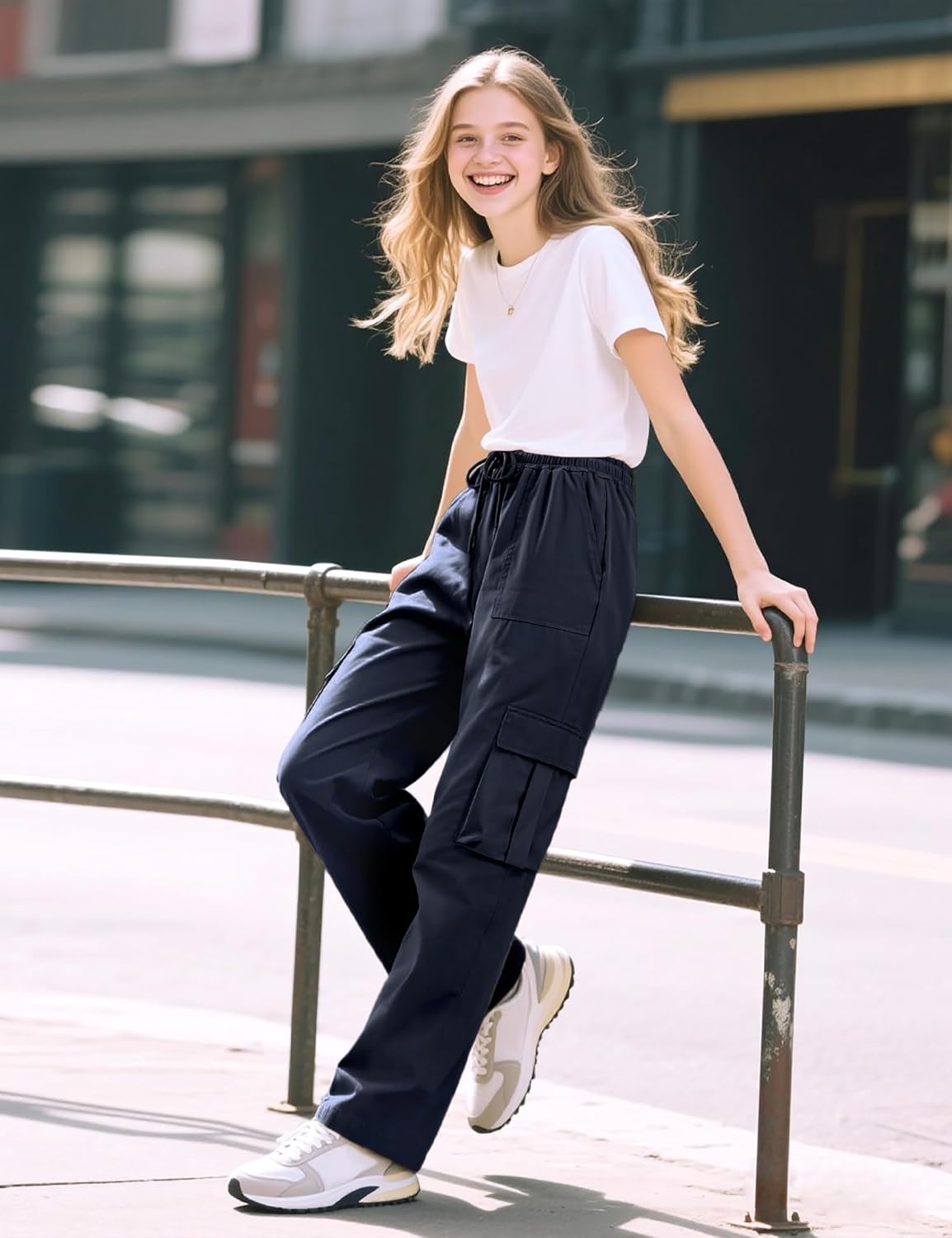 HASMES Girls Cargo Pants Kids Lightweight Hiking Pants Water Resistant Joggers with Pockets 7-15Y - Image 7