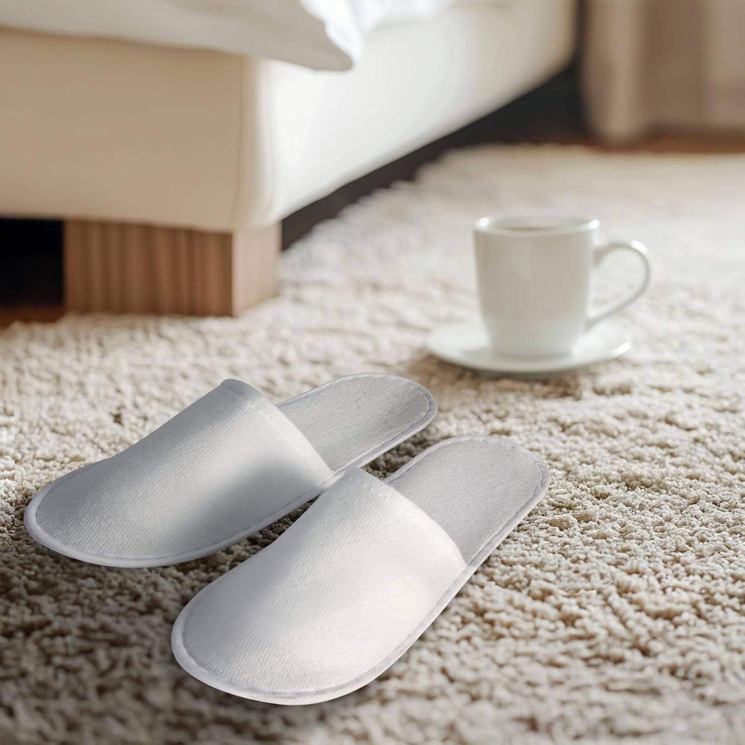 UrbanRoots 28 Pairs Disposable Slippers For Guests,Bulk Slippers For Hotel,Spa,Travel,Shoeless Home,Spa Slippers With Pouch,Non-Slip(White) house slippers for guests - Image 3