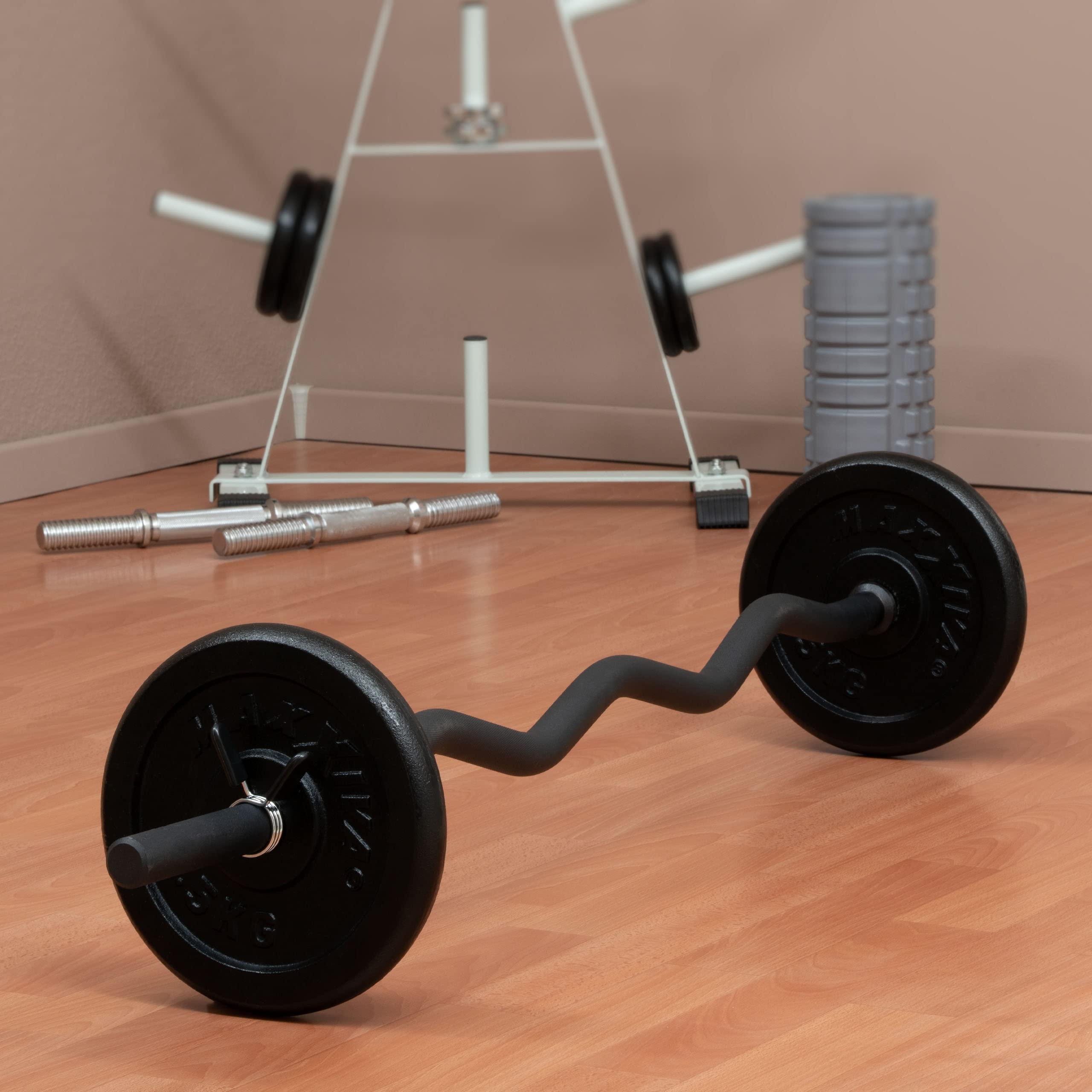 Curlstange 120 cm Krafttraining Zugstange schwarz Federverschluss Workout Bodybuilding Fitness-Zubehör Gewichtheben