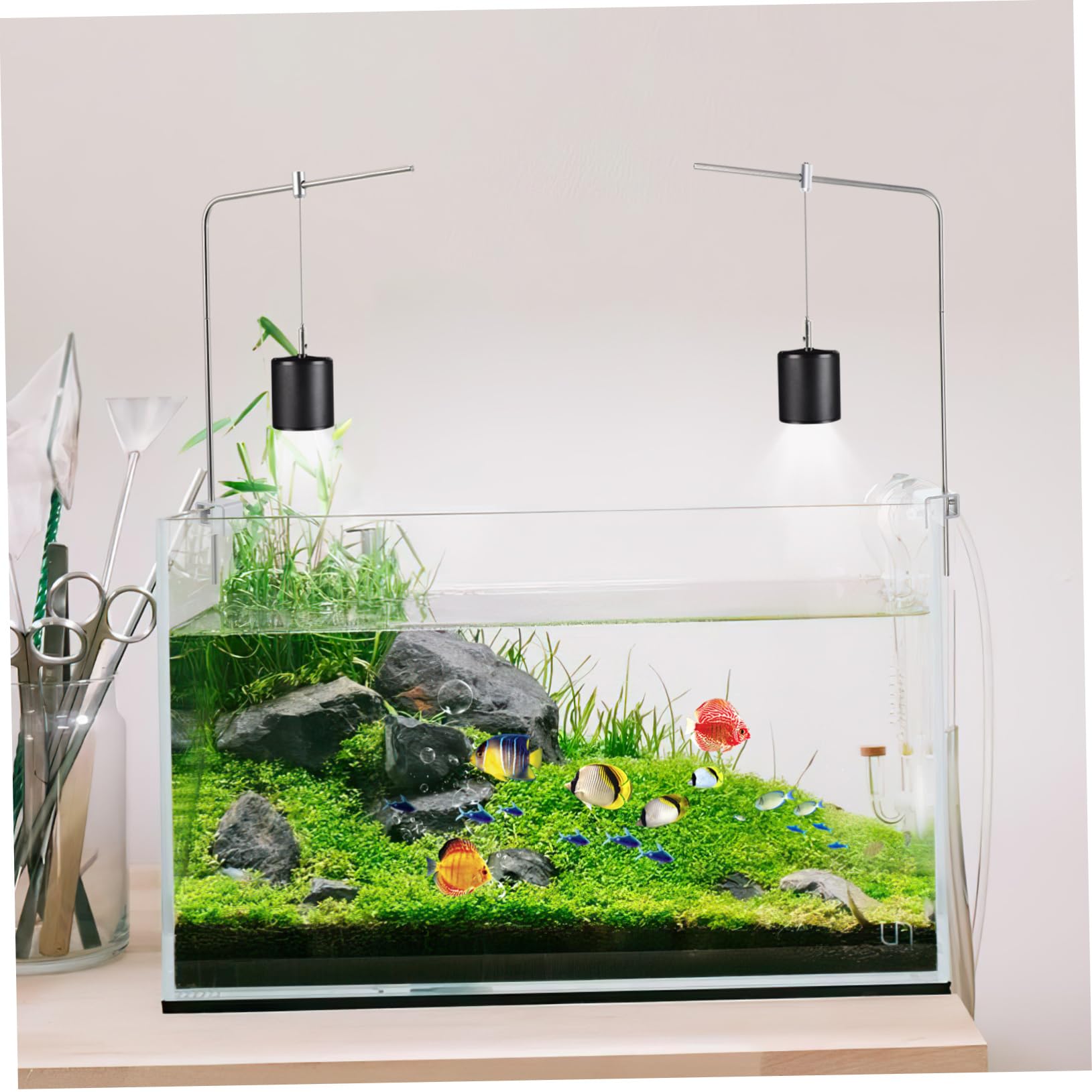 Aquarium Lampenhalterung mit Verstellbarer Höhe für Glasbecken, Silber