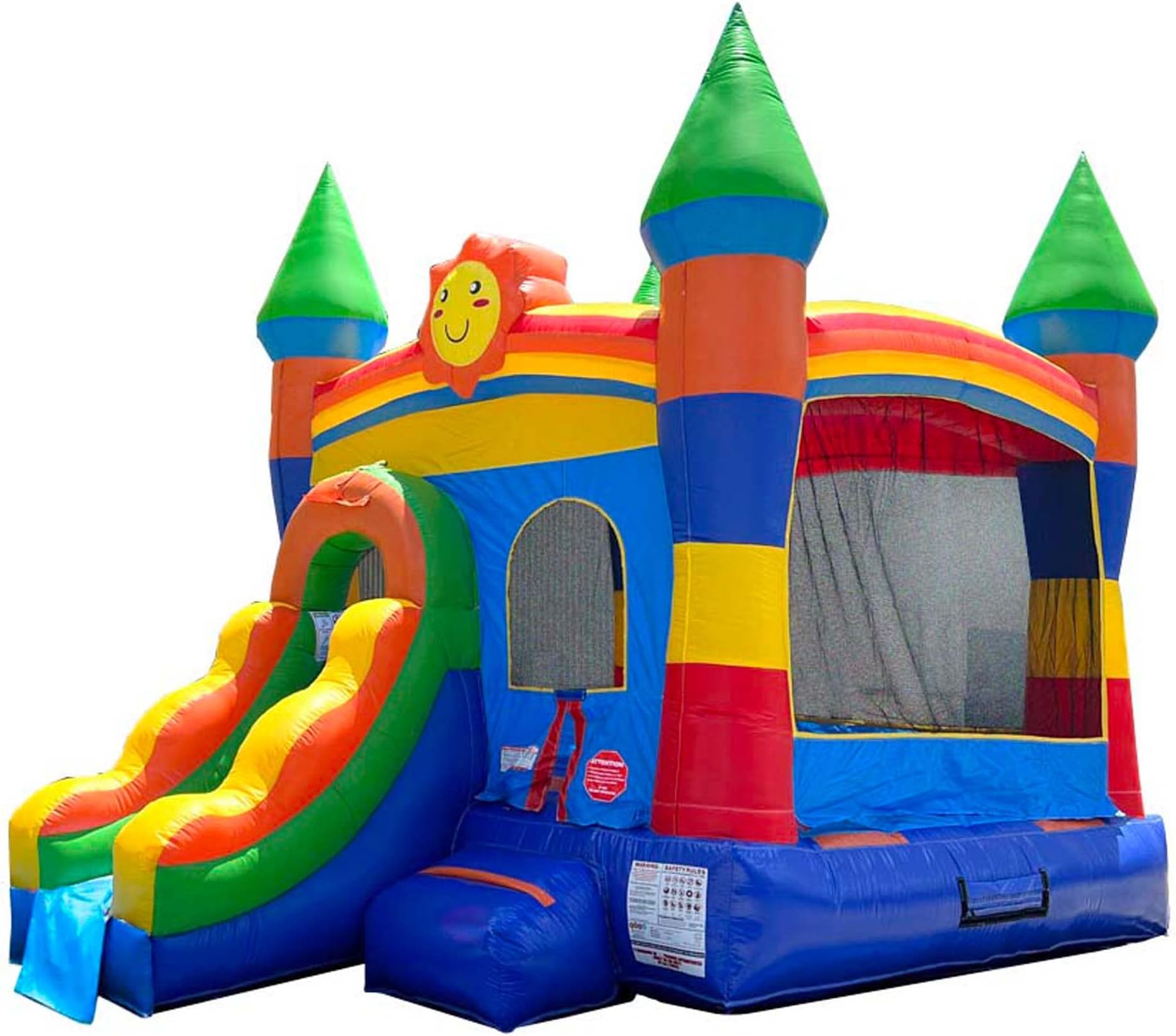 Pogo Inflatable Bounce House with Inflatable Water Slide for Kids, Backyard Commercial Castle Outdoor Playhouse Bouncer with Water Slide, Includes Blower, Anchor Stakes & Storage Bag, 18 x 12 x 14.5